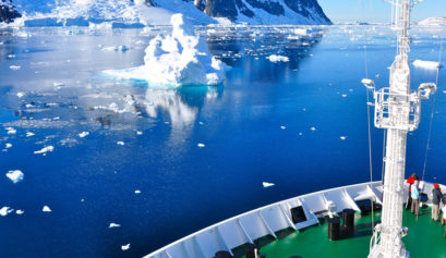 view of Antarctica from ship